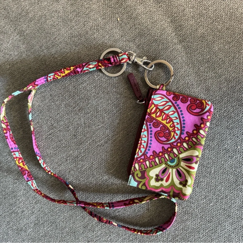 Vibrant Vera Bradley Pink Patterned Lanyard with ID holder